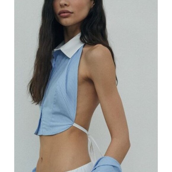 WOERA Tuxedo Top in White - Picture 3 of 5